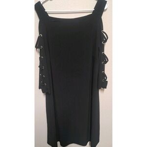 MSK Black Cold Shoulder Dress Lace Up Sleeve XL Stretch Above Knee Chic